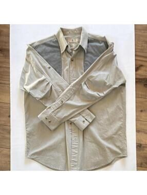 Browning Super Naturals Men's Beige Button-Front Shirt L/G Padded Shoulder Mesh
